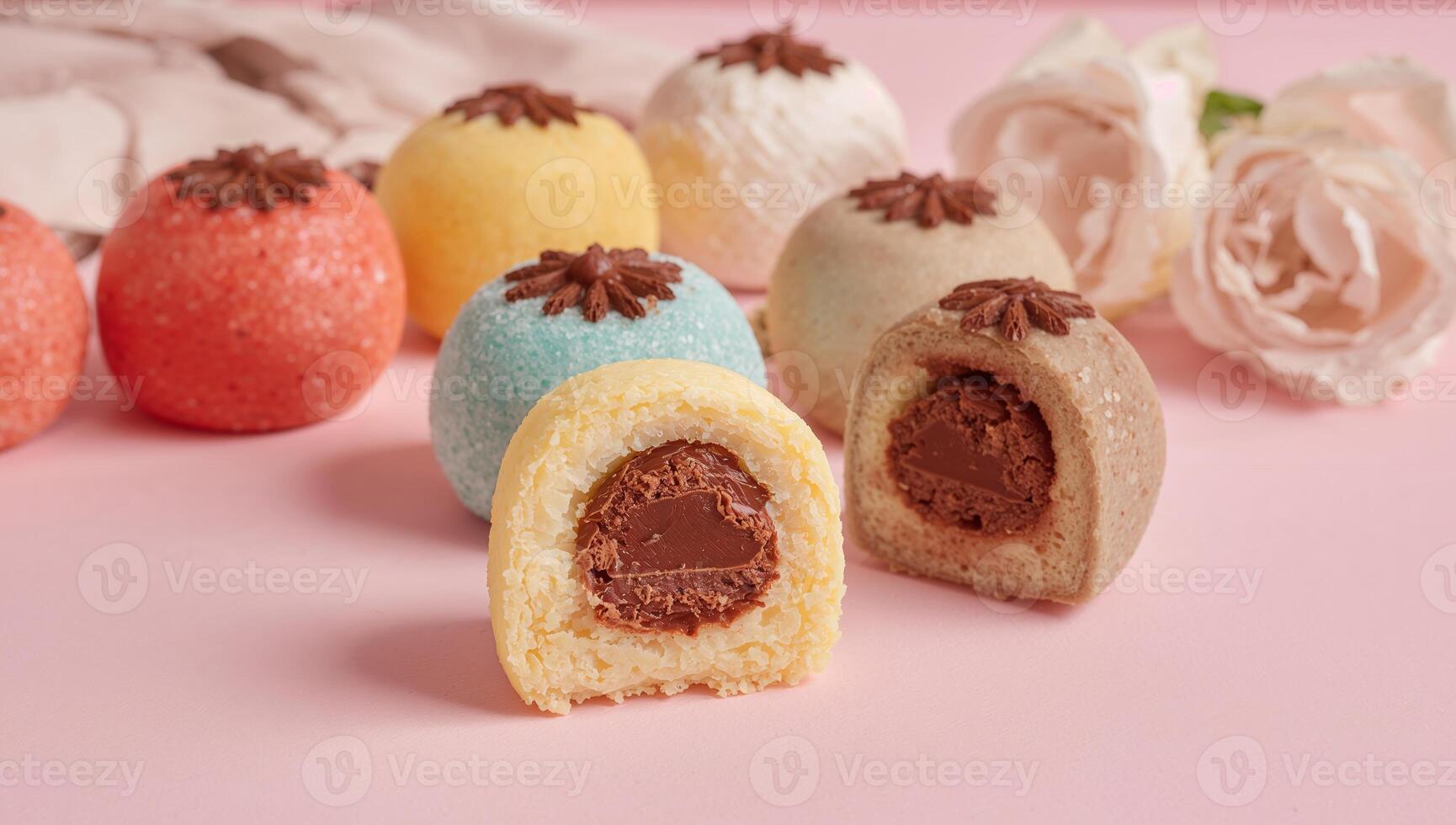 Spherical Treats. A Colorful Array of Textures and Forms on a Pink Surface. photo