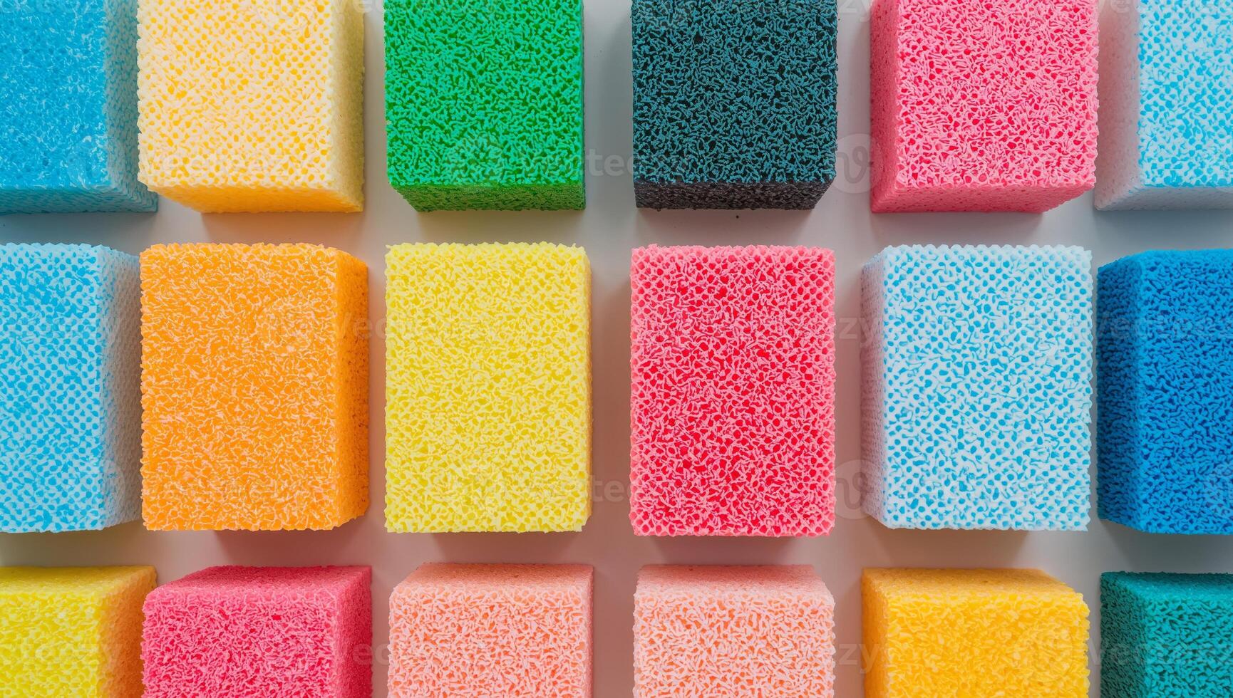 Array of Colored Porous Cubes Repetitive Pattern of Vivid Textured Blocks. photo