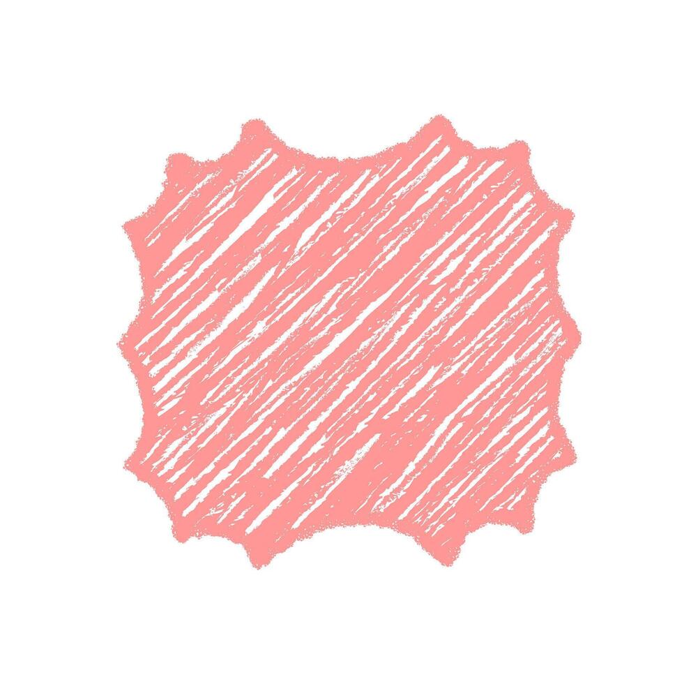 Groovy pink crayon border frame with wavy sketch style. Retro graphic with chalk shading and shaded edge offers y2k background, artistic accent for playful vintage design use. vector