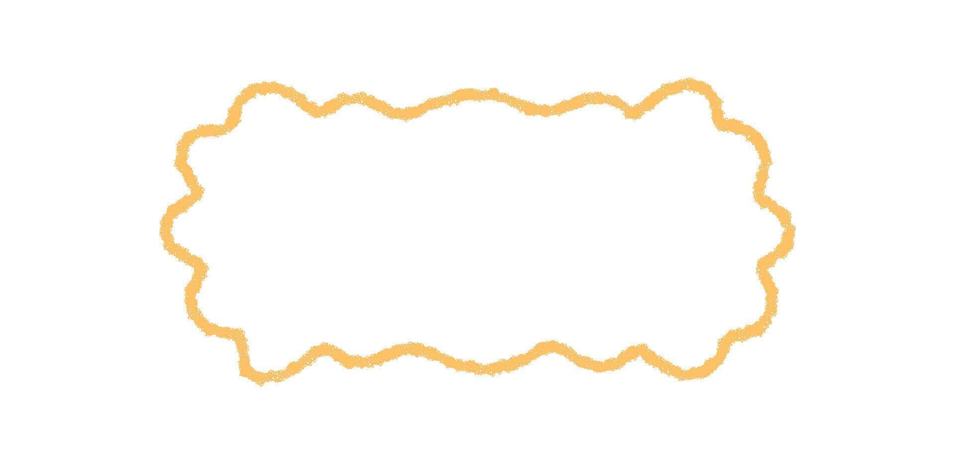 Groovy crayon outline with scallop wavy rectangle border defines a playful retro shape. Chalk sketch frame and y2k graphic background add vintage style as a fun modern accent for creative projects. vector