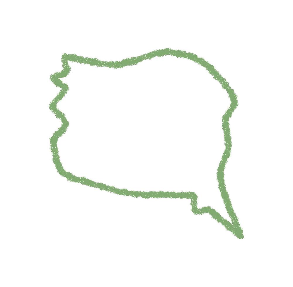 Wavy chalk outline speech bubble icon in green color. The bubble has an irregular box and subtle circle style, ideal for comment or chat design and for messages in communication themes. vector