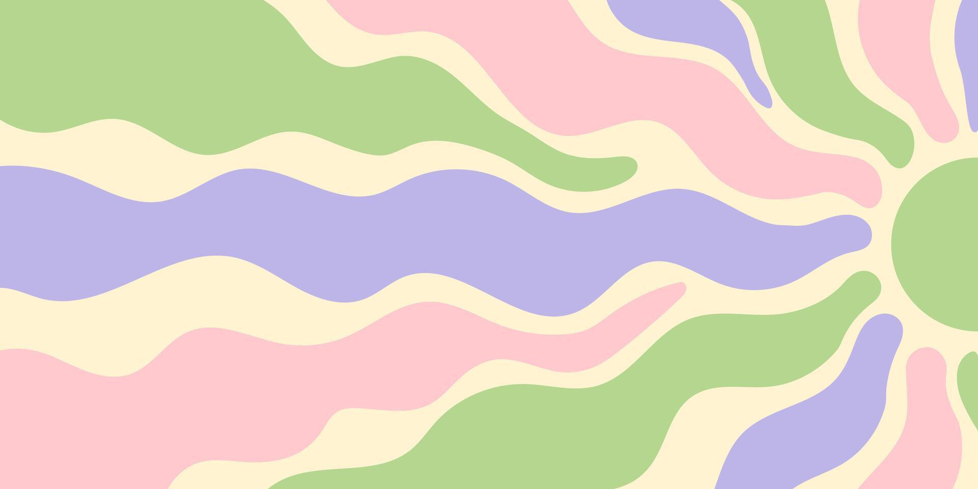 Groovy retro sun burst flat pattern flows with colorful wave and ray shapes. Y2k sunshine and sun meld in a modern background. Horizontal orientation brings bold color burst. vector