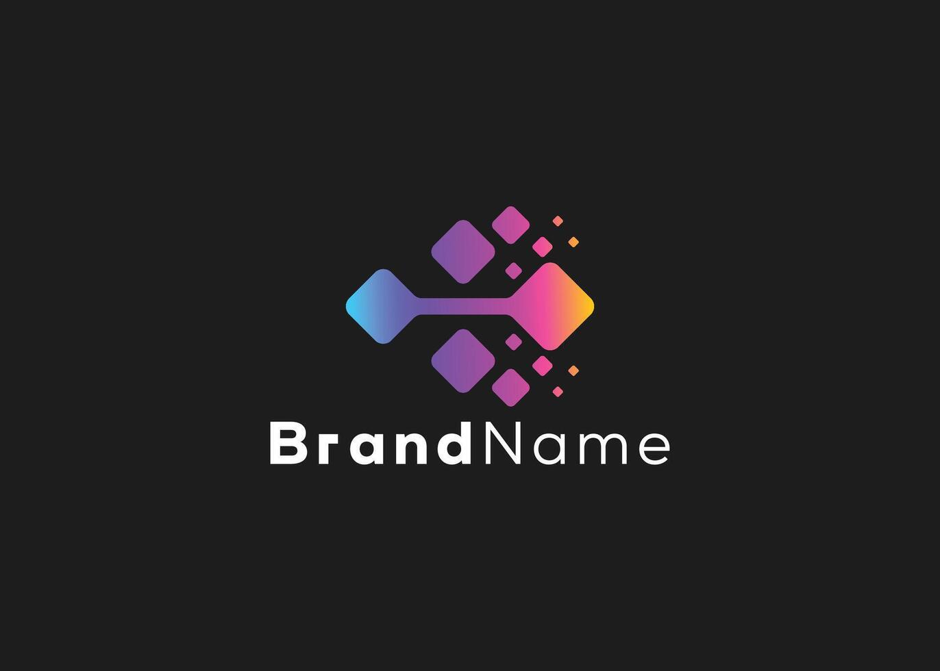 Abstract technology logo with gradient colors and pixelated effect on dark background vector
