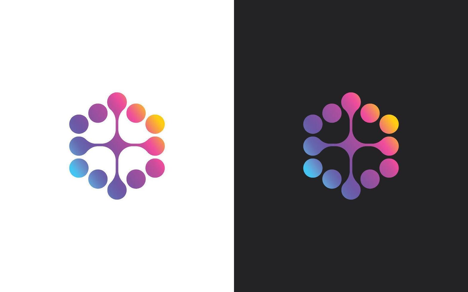 Abstract colorful hexagon logo with connected dots and lines vector