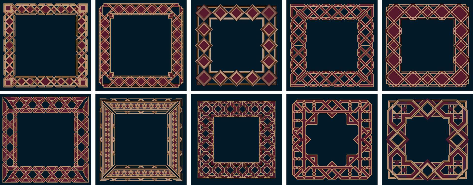 Decorative Morrice Lattice Frame Set with Intricate Patterns and Borders Artwork vector