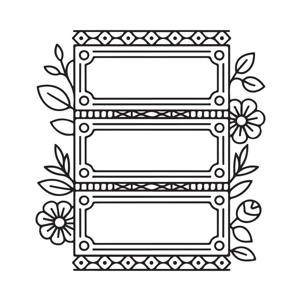 A decorative floral frame illustration featuring three blank label spaces for custom text or design vector