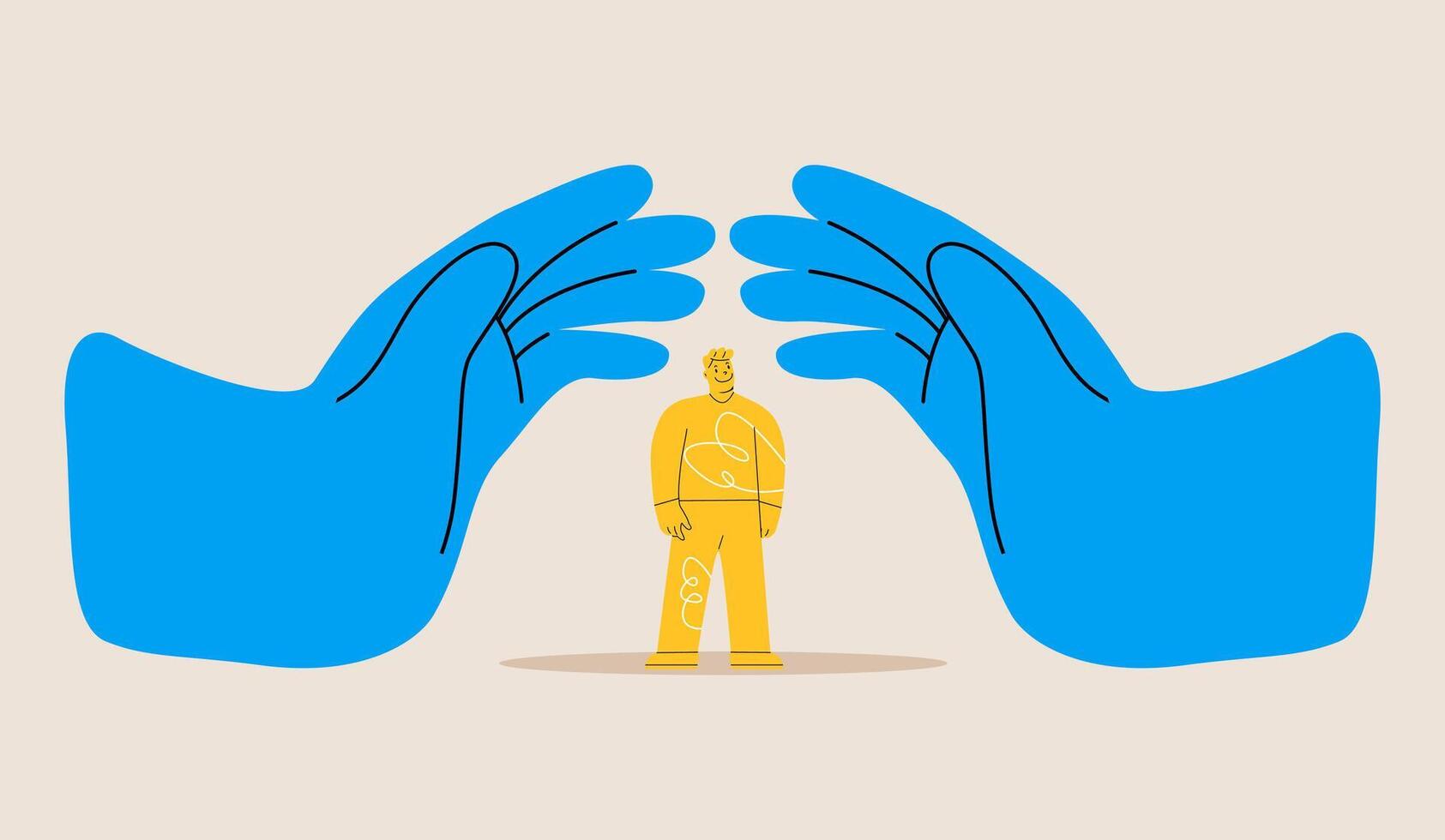 Support concept. Human hands created secure environment for man. Colorful illustration vector