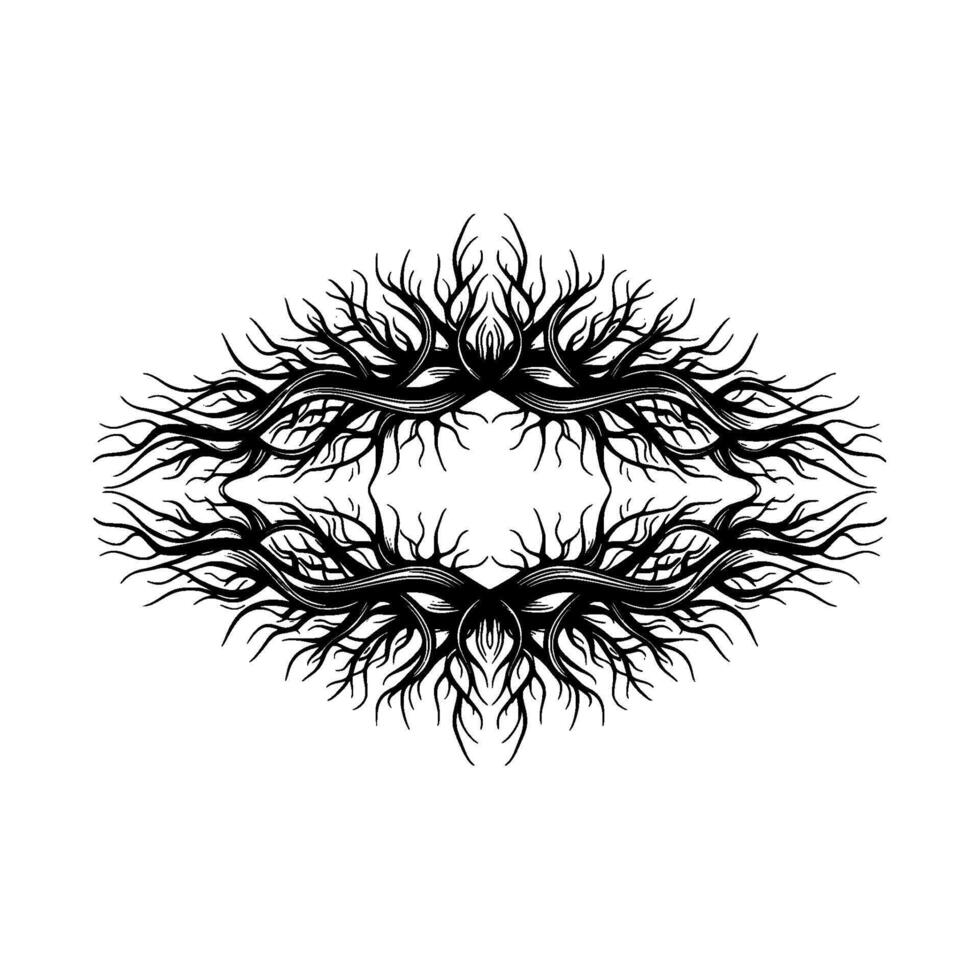 Ornate abstract organic symmetrical resembling intertwined roots or thorny vines creating a decorative oval frame vector