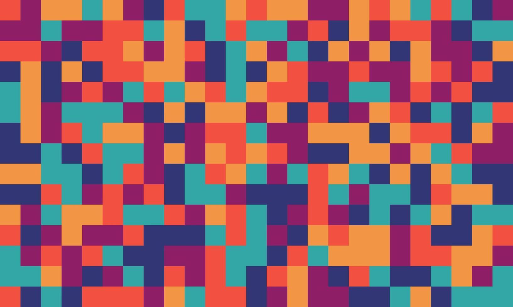 Abstract colorful pixelated pattern. Vibrant geometric squares create a dynamic, modern design ideal for backgrounds, textiles, or digital projects. vector