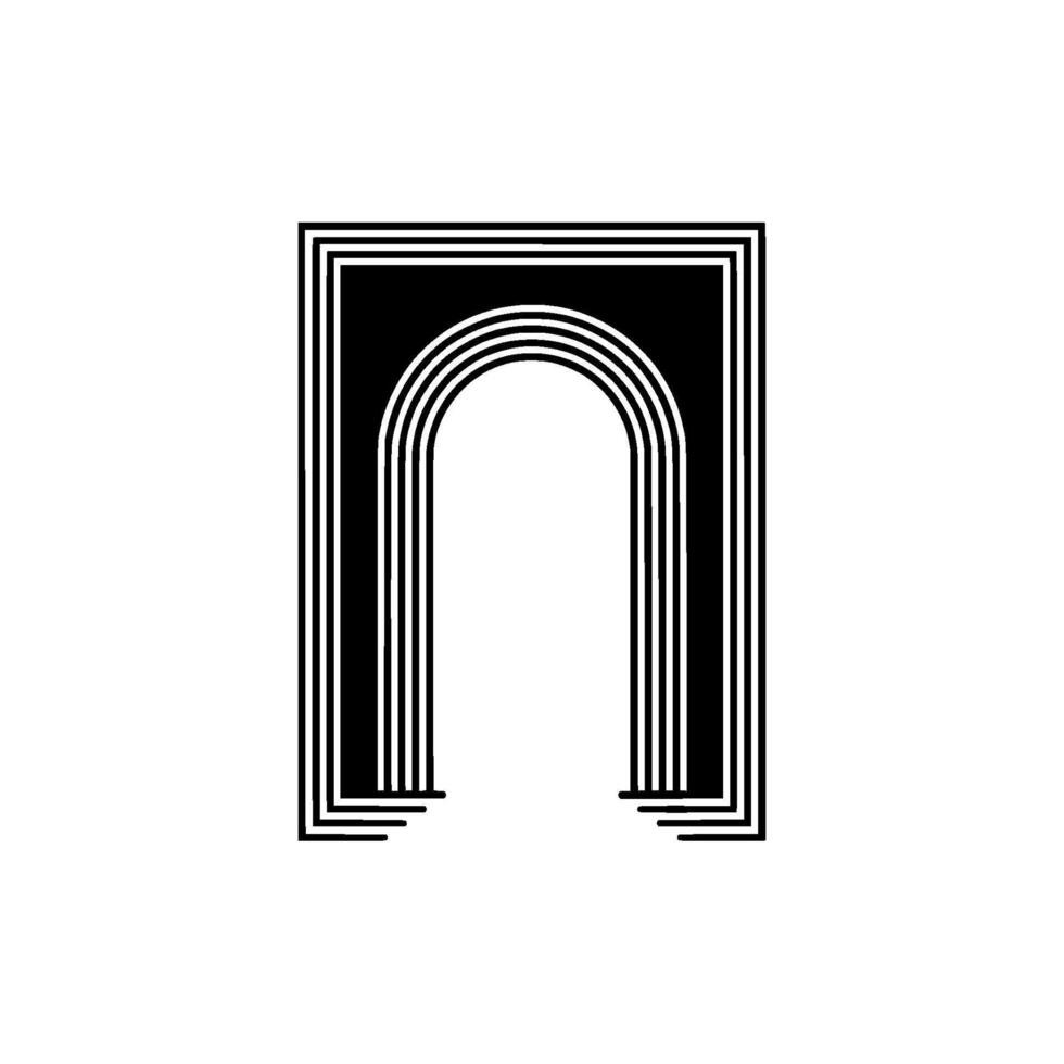 A minimalist of a modern archway with multiple parallel lines and a interior vector