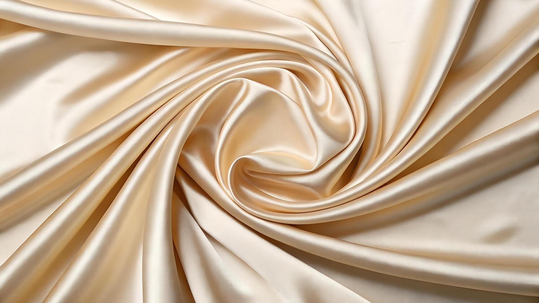 Close up of elegant champagne colored silk fabric folded in a swirl pattern with soft light and shadows creating texture photo