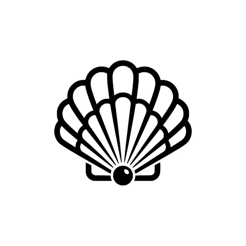 Detailed seashell emblem showcasing intricate radial patterns and a central orb presented in a minimalist geometric for marine life and coastal branding concepts vector