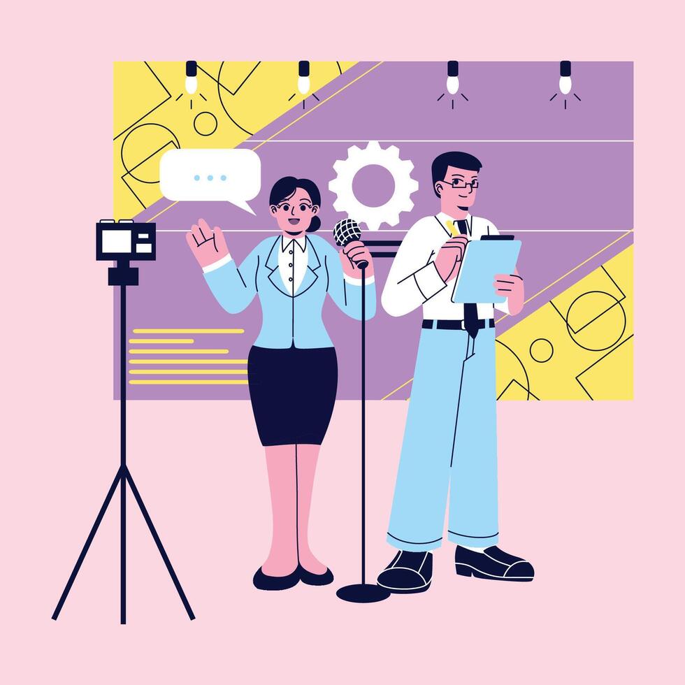 Two characters preparing for an interview vector