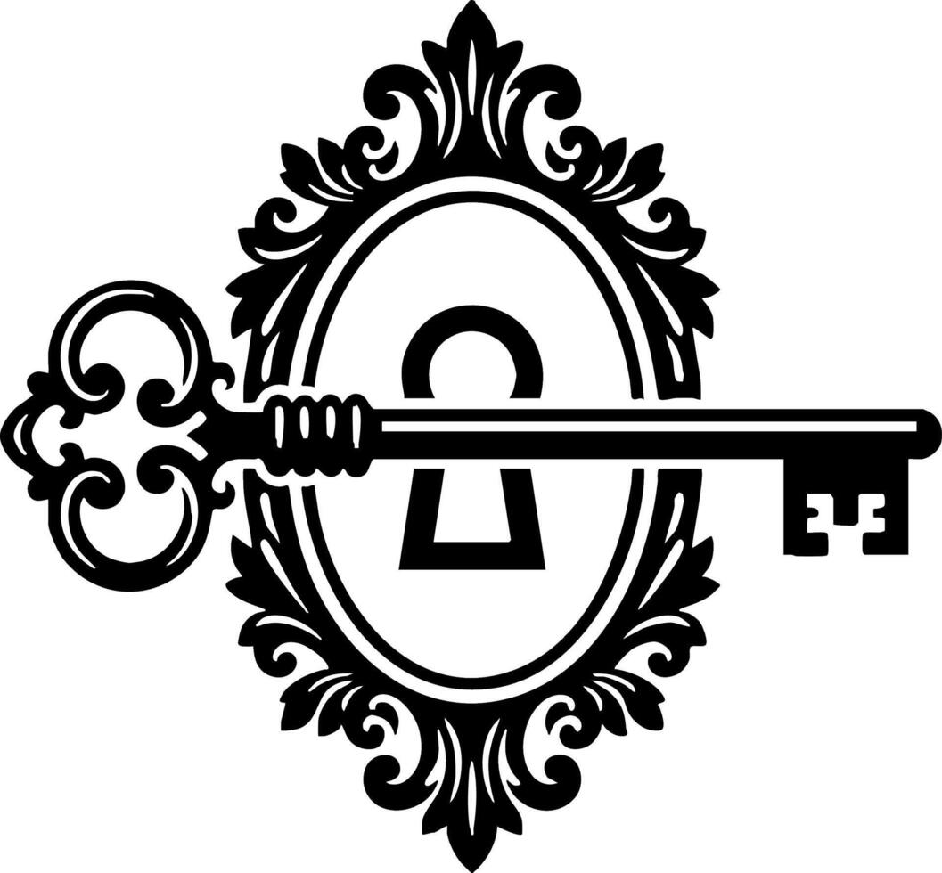 Ornate Skeleton Key and Keyhole in Vintage Frame Design vector