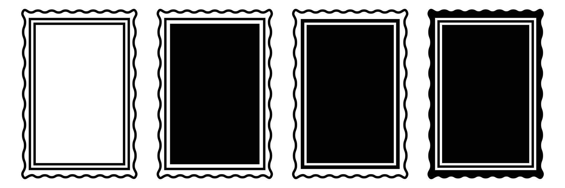 Rectangle photo frame line and solid icon set. Doodle hand drawn frames icon set. Cute wavy border collection. Simple sketch decoration for greeting cards. Retro photo frames. vector