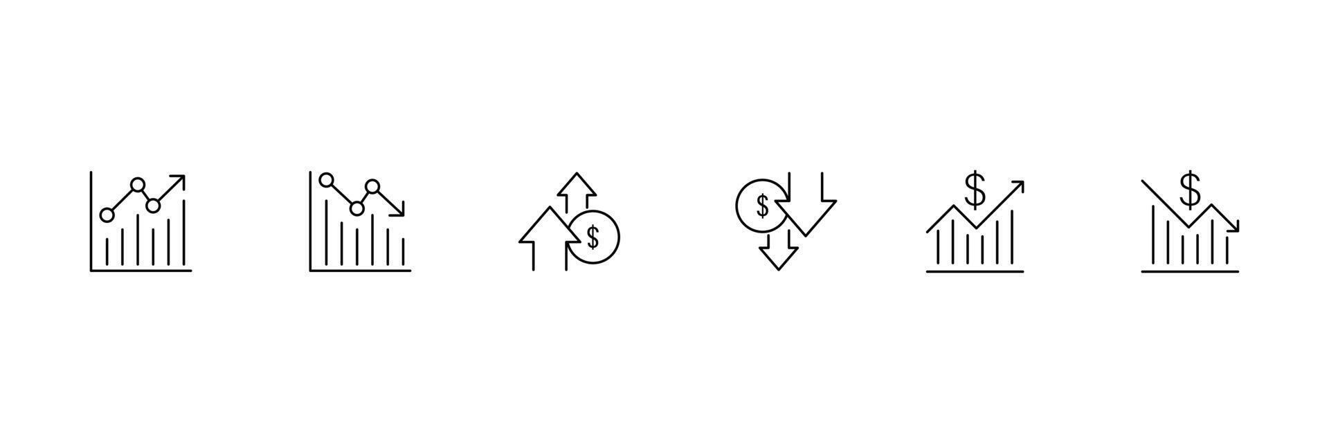 Money increase or decrease black icon set. dollar decrease increase ...