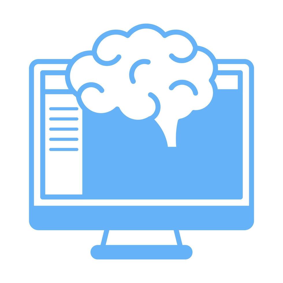 Computer Brain Flat Colored Icon for Thinking and Analysis vector