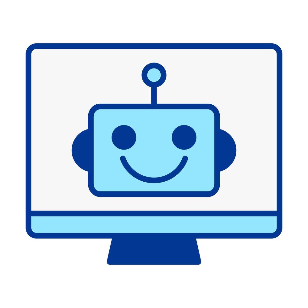 Computer Robot Head Flat Colored Icon for Automation Concept vector