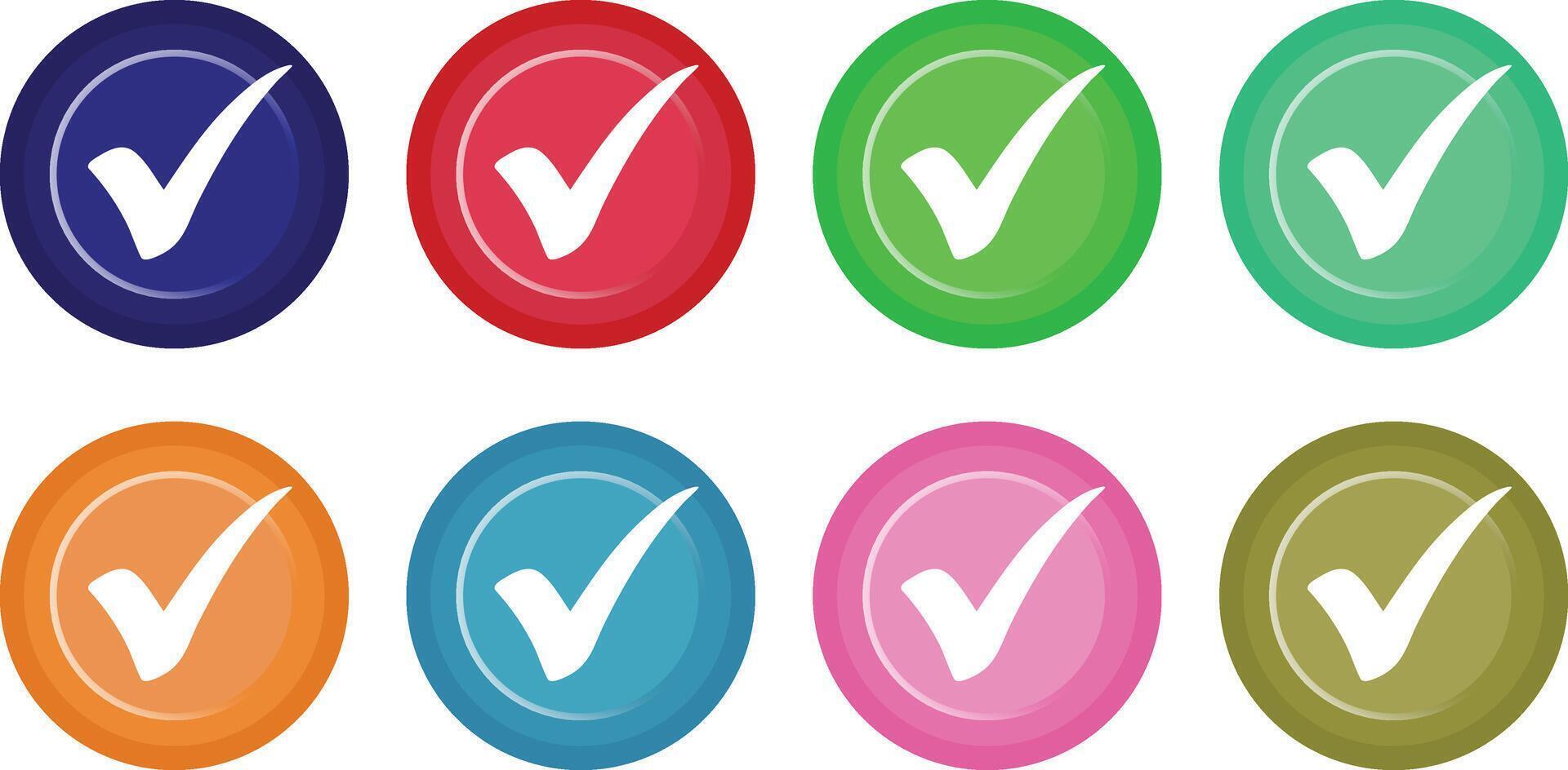 White check mark icon set design style in colorful circle on white background vector