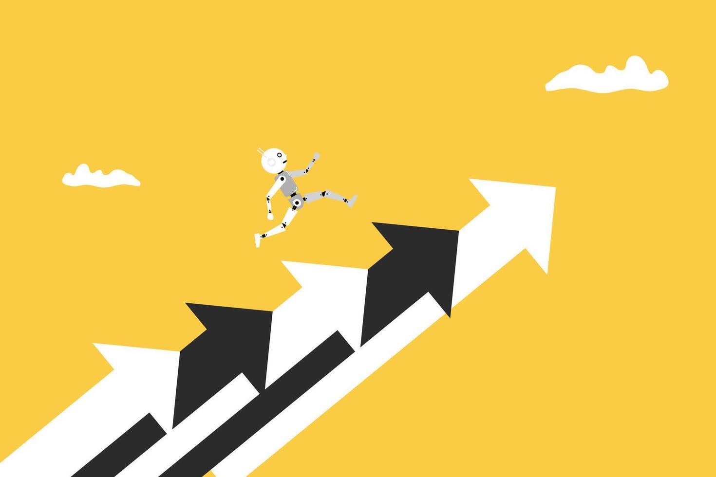 Rise of AI artificial intelligence, innovation technology to develop growth, success or progress, automation or AI for marketing and financial business concept, robot hand walk up growth graph vector