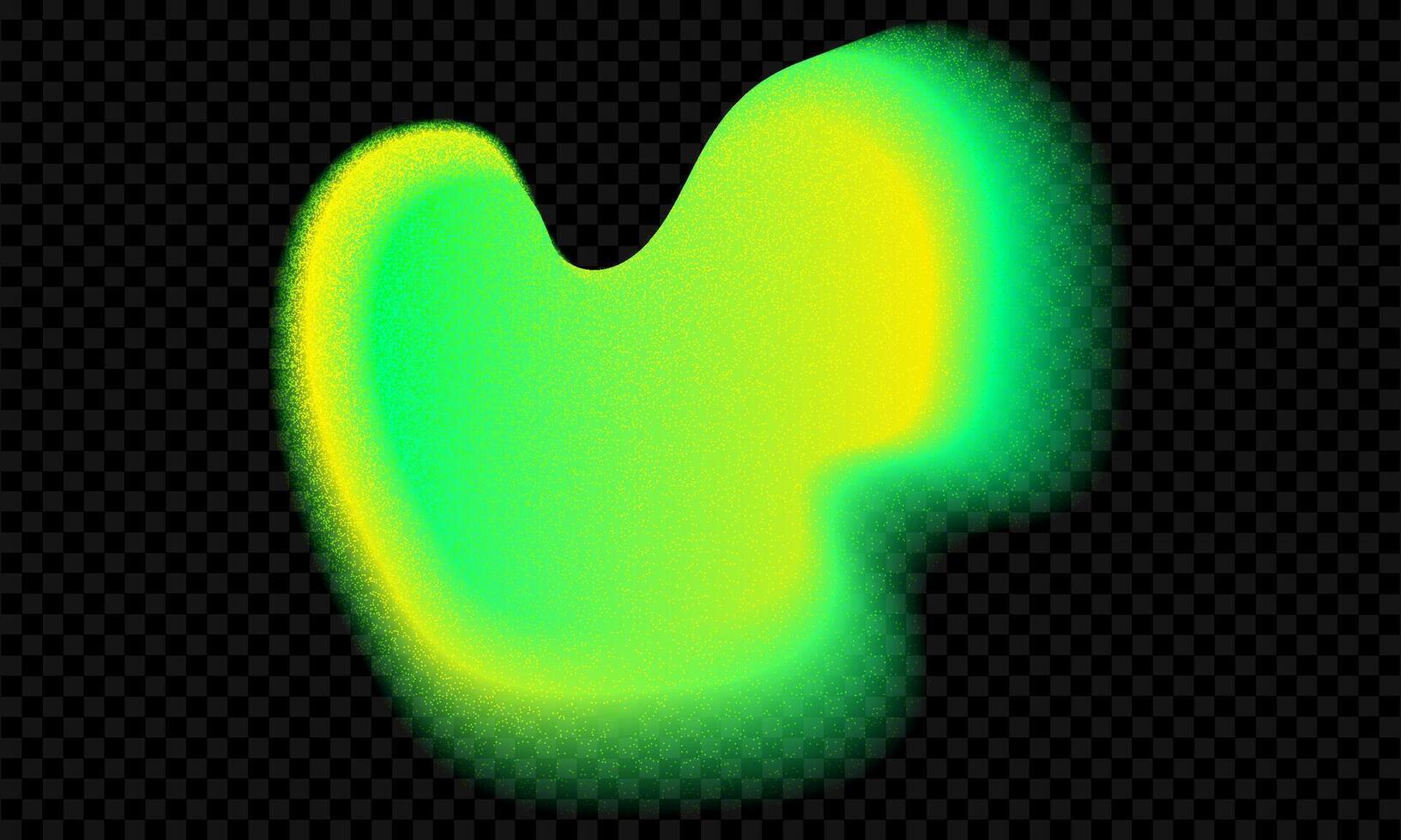 Green aura gradient shape. Abstract yellow color gradation blob . Noise, blur and glow texture. 3d y2k figure neon splash isolated. Vibrant toxic ombre spot button with grainy effect overlay vector