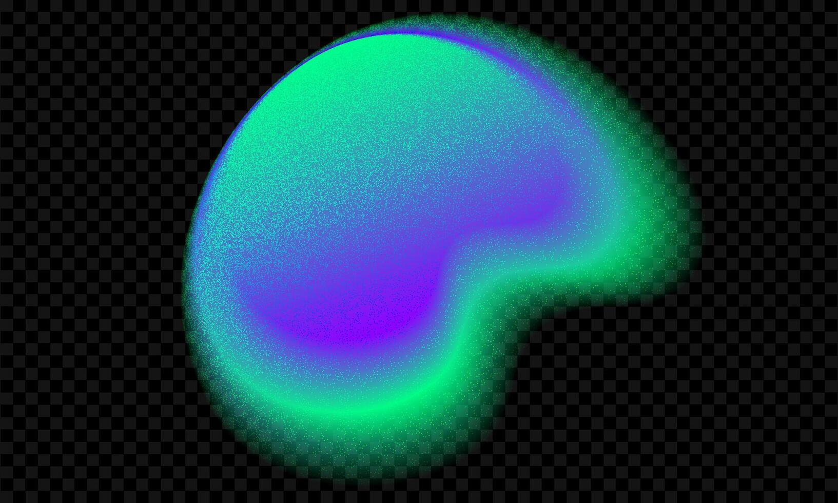 Aurora green aura gradient shape. Abstract color gradation blob with blur and noise effect. Fluid grain neon splash figure on black background. Smooth fluorescent ombre spot. Y2k glow round element vector