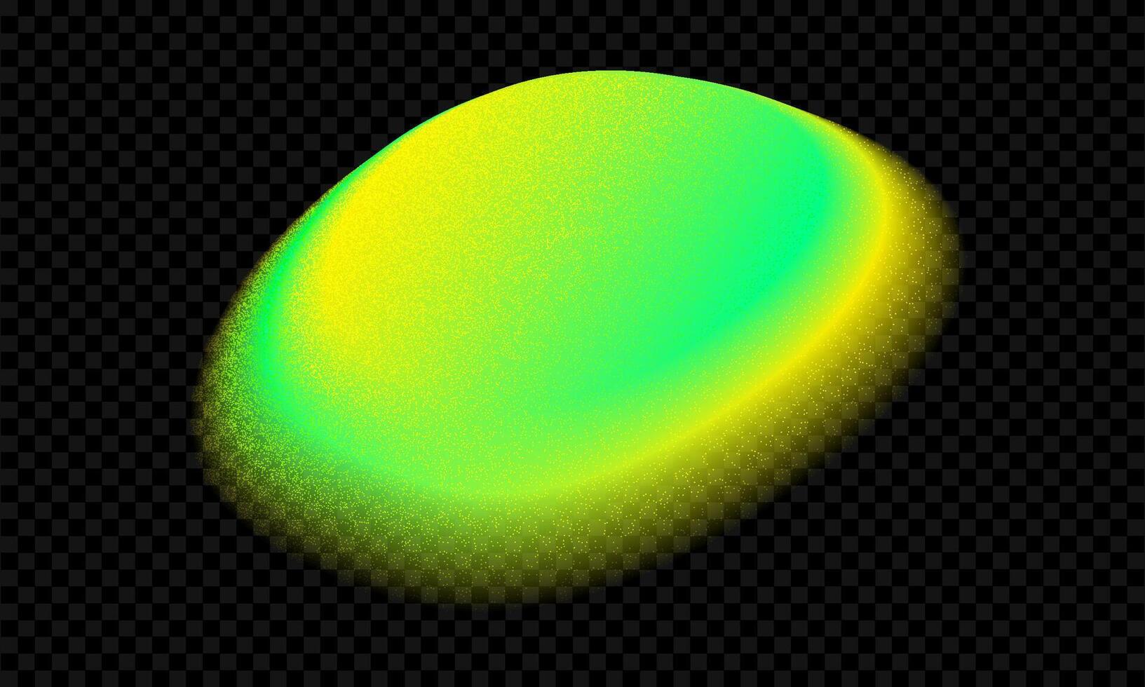 Green aura gradient shape. Blur yellow color gradation blob element. Noise and glow texture overlay. 3d y2k round figure neon splash . Geometric vibrant ombre button with grainy effect vector