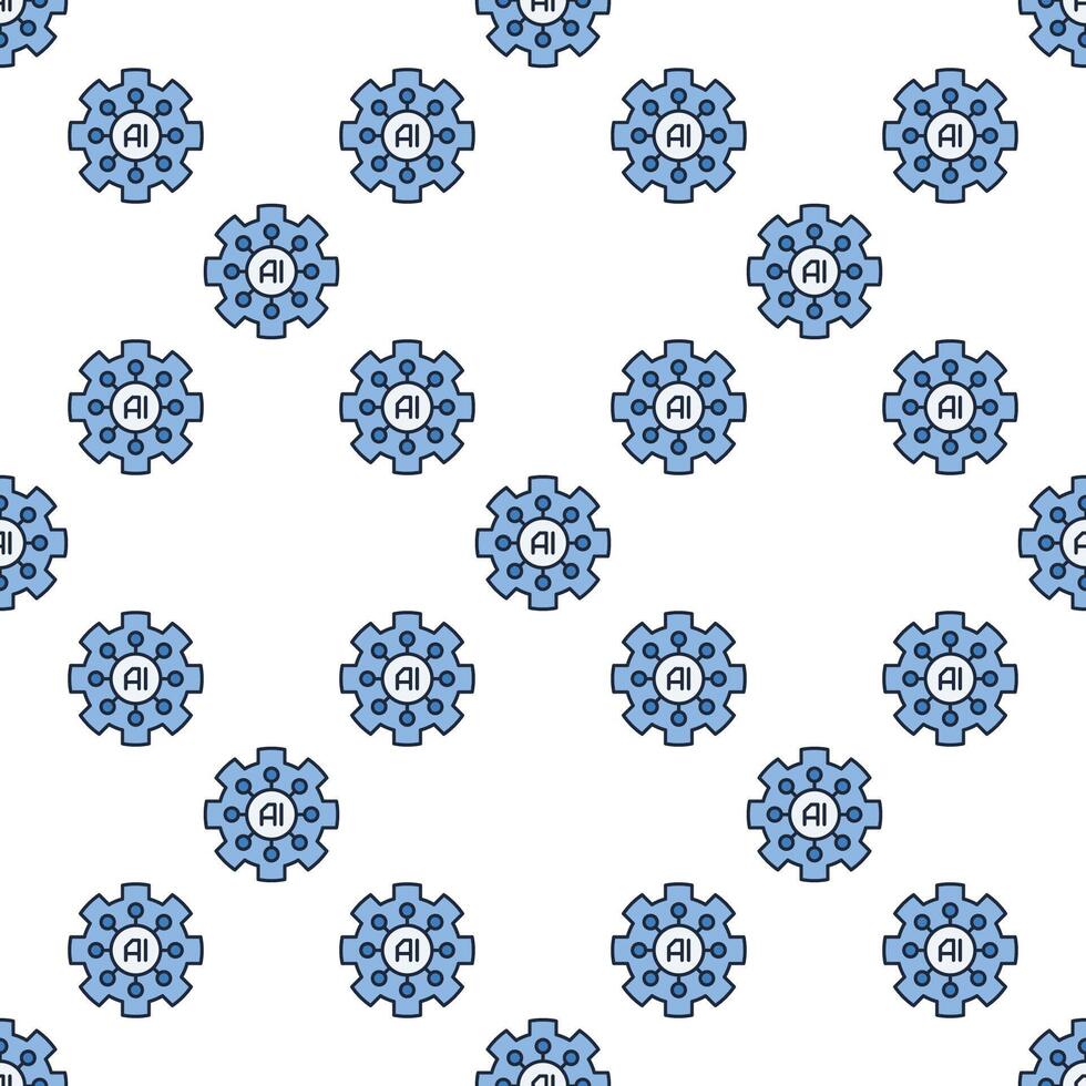 AI Cog Wheel Artificial Intelligence Cog wheel colored seamless pattern in thin line style vector