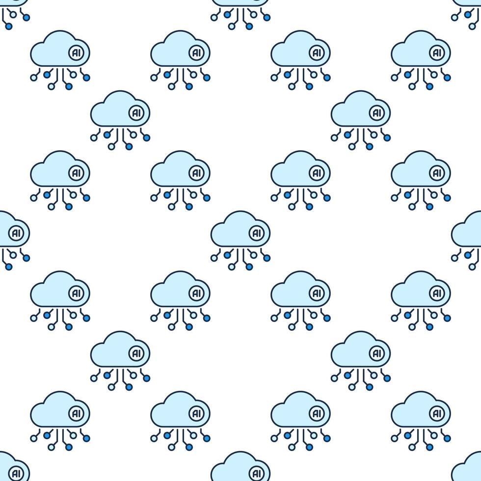 AI Cloud Technology Artificial Intelligence Network colored seamless pattern vector