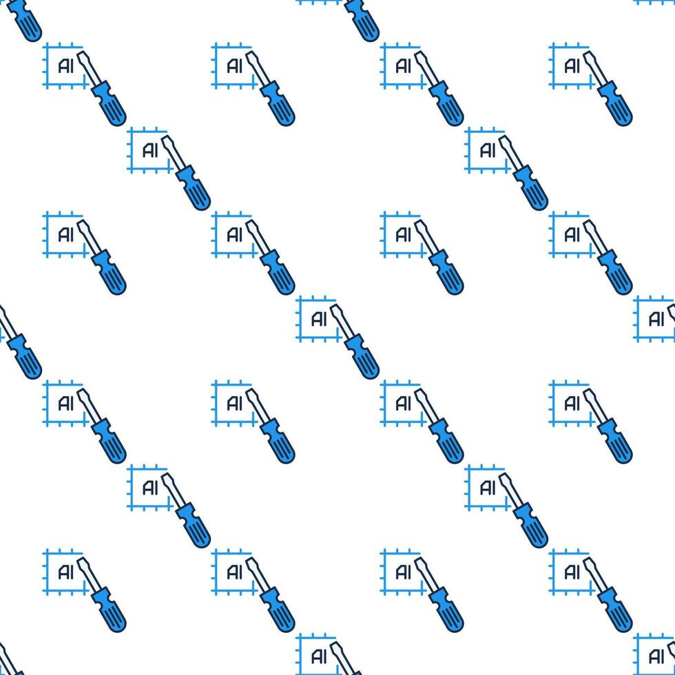 Artificial Intelligence Chip with Screwdriver AI Technology colored seamless pattern vector