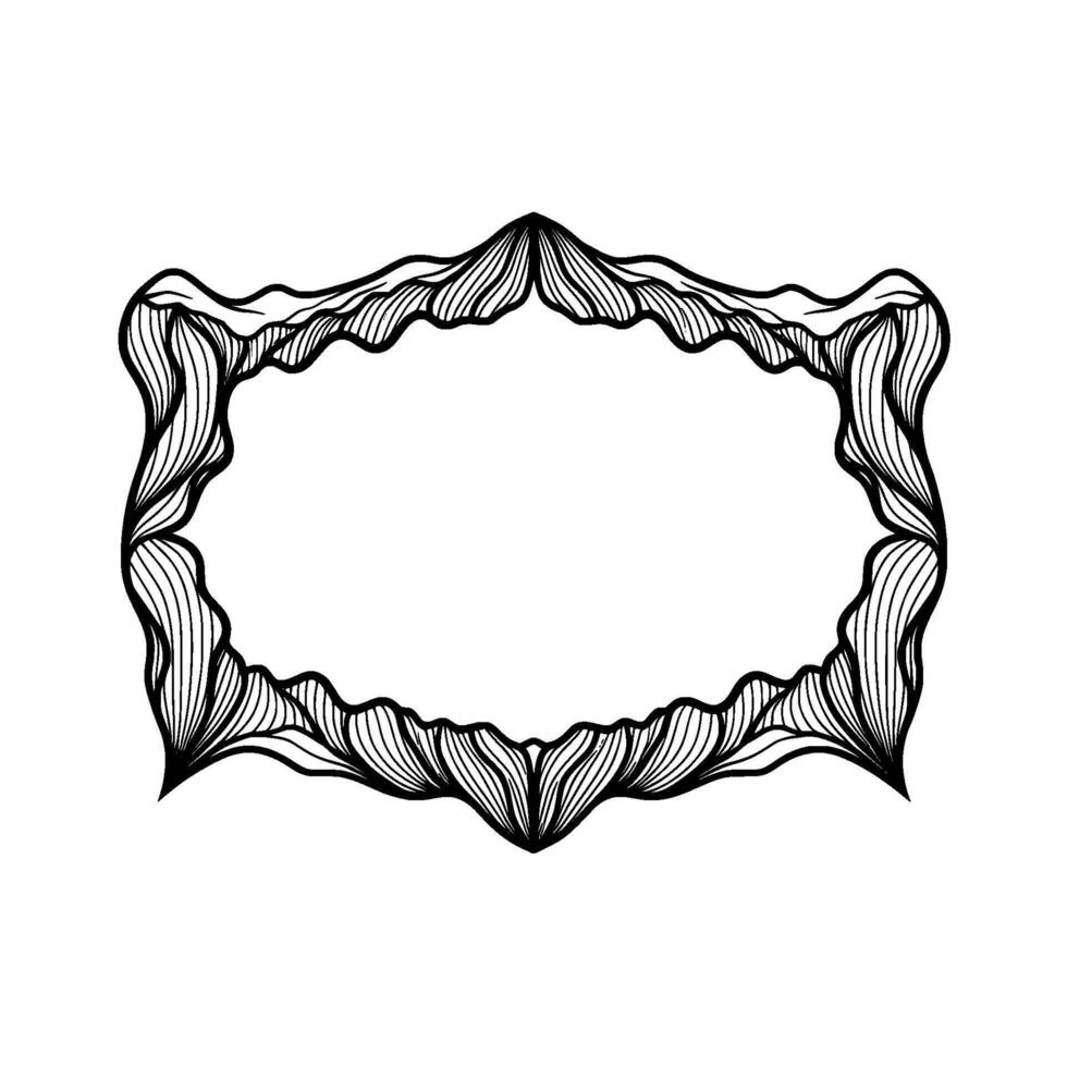 Intricate hand drawn organic frame with flowing wavy lines creating a stylized petal or leaf pattern for decorative borders and backgrounds vector