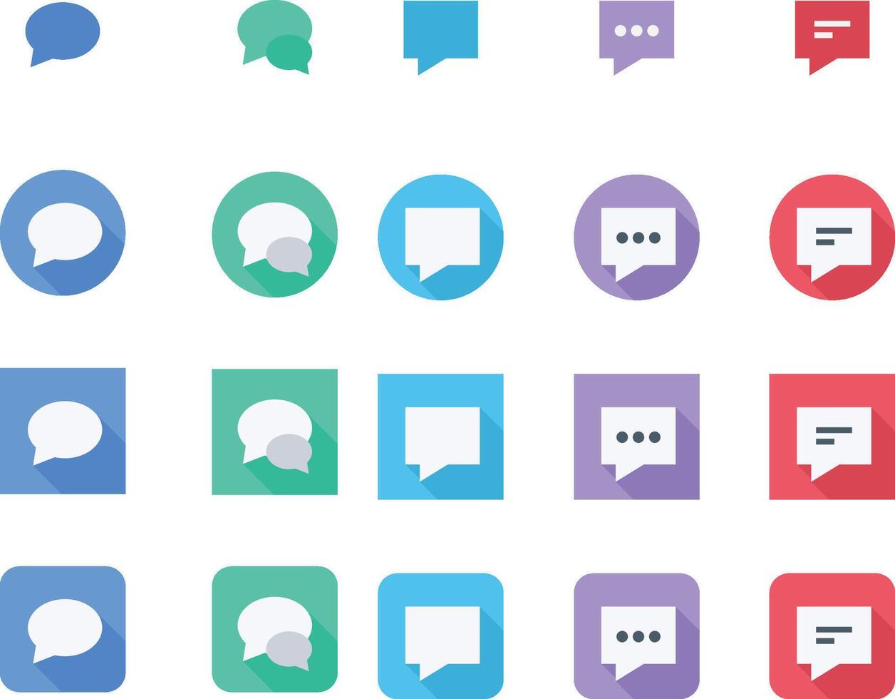 Set of colorful speech bubble icons for communication and social media interaction in a modern flat design vector