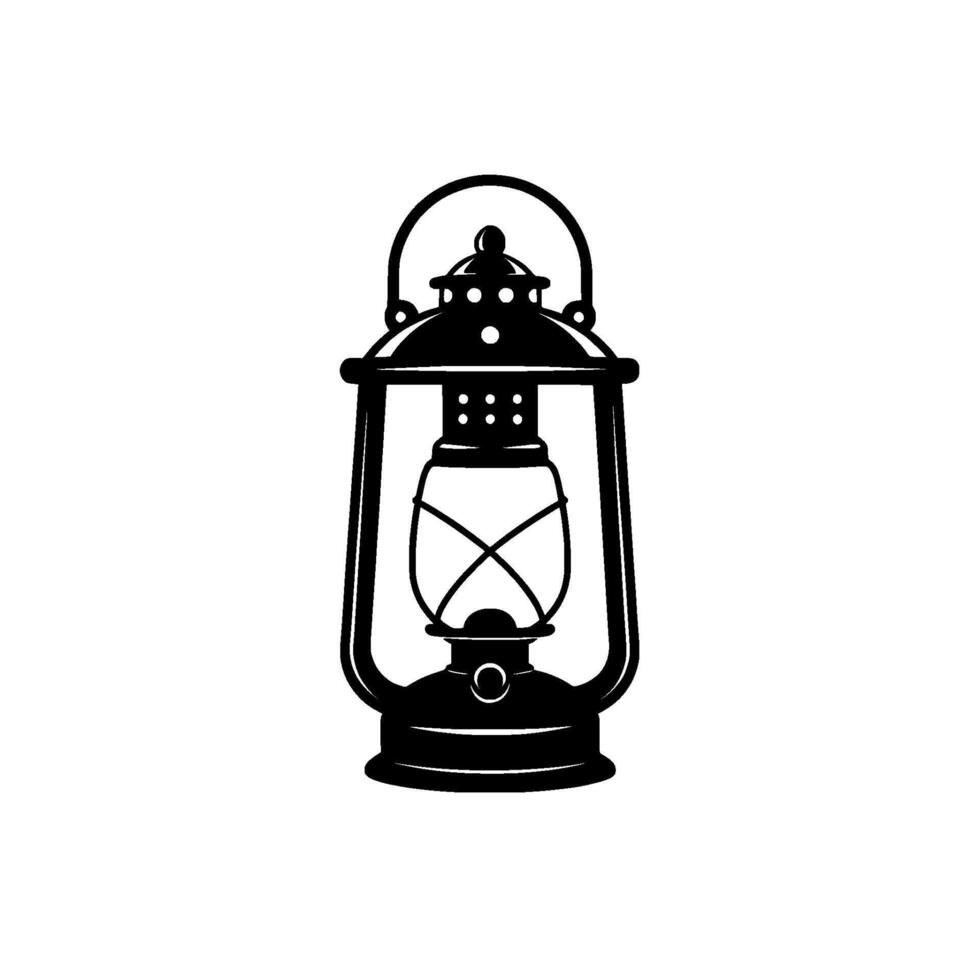A striking silhouette of a vintage kerosene hurricane lantern with intricate detailing and a simple background perfect for nostalgic or rustic themes vector