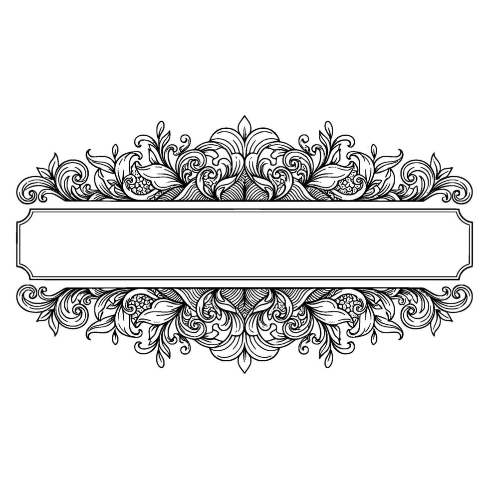 Intricate ornamental frame with swirling floral motifs and an empty horizontal banner perfect for text or elements vector
