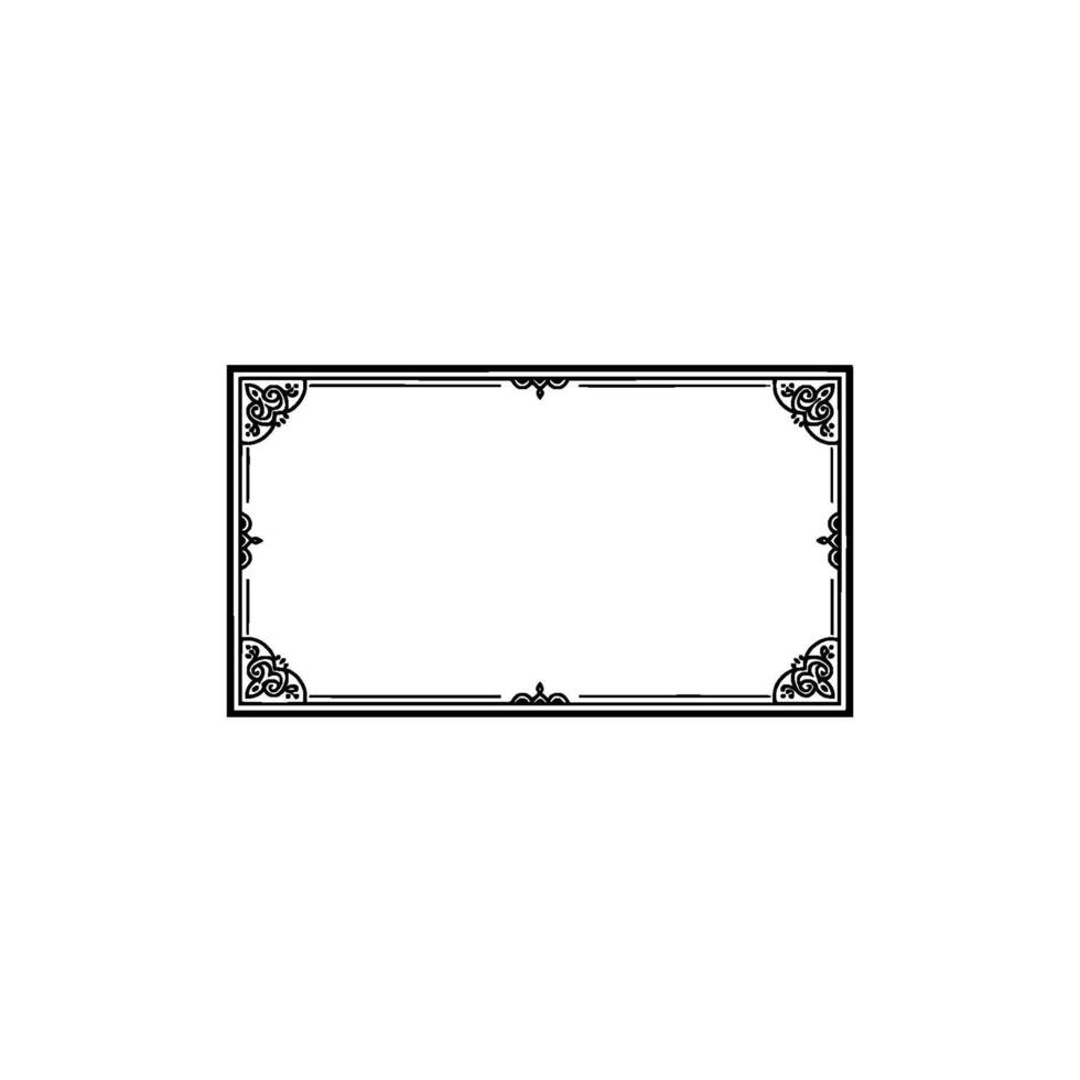 Ornate filigree rectangle border with swirling decorative elements and a double line frame isolated vector