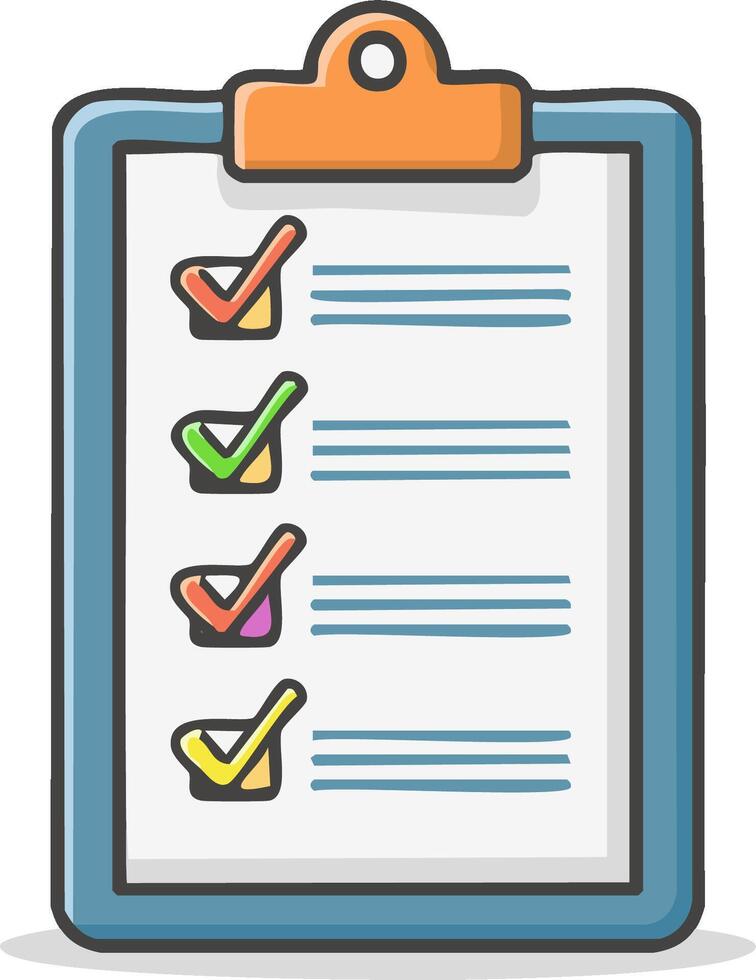Completed Task List on a Blue Clipboard with Colorful Check Marks, Project Management Checkboxes Concept vector