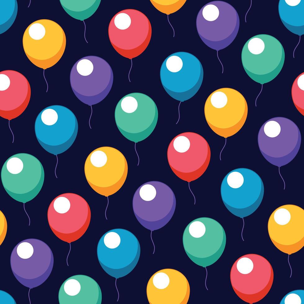Fun colorful floating balloons seamless pattern on dark background vector