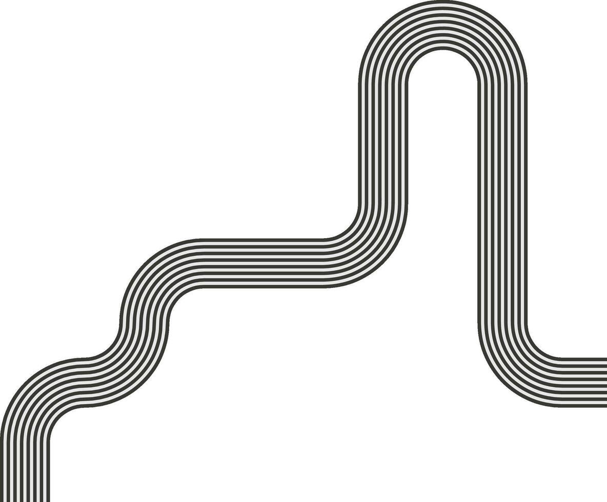Striped path following an uneven route with wave motion and curved direction changes. vector