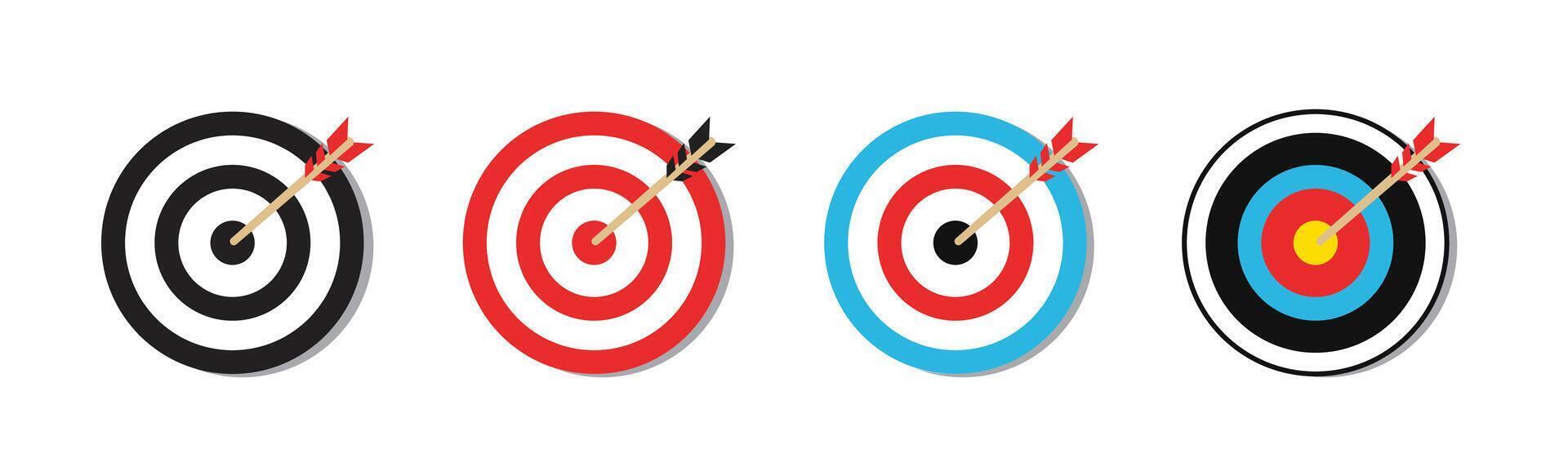 Illustration of dart targets of various types and colors, darts in the center of the target. successful business vector