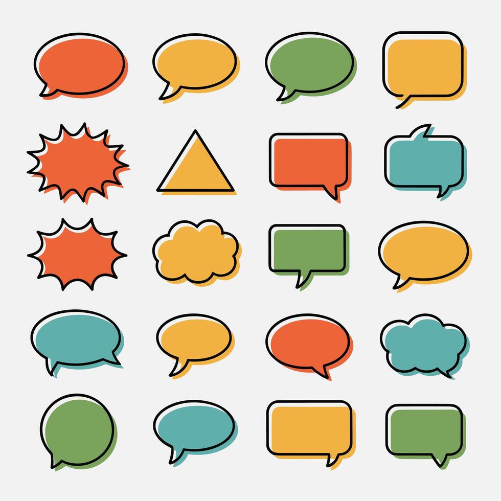 Colorful speech bubbles and shapes in a grid pattern vector