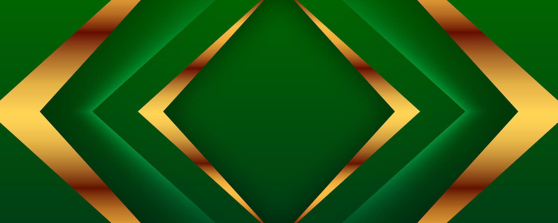 3D green luxury abstract background overlap layer on bright space with golden lines effect decoration. Modern graphic design element arrows cutout style concept for web, flyer, card, or brochure cover vector