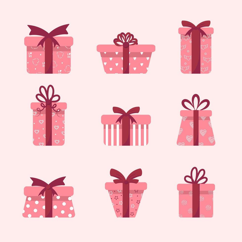 Colorful pink gift boxes with ribbons vector
