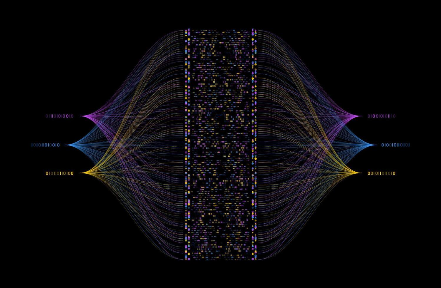 Abstract big data visualization with large data streams, information collection, binary code sorting and complex algorithm representation, illustration vector