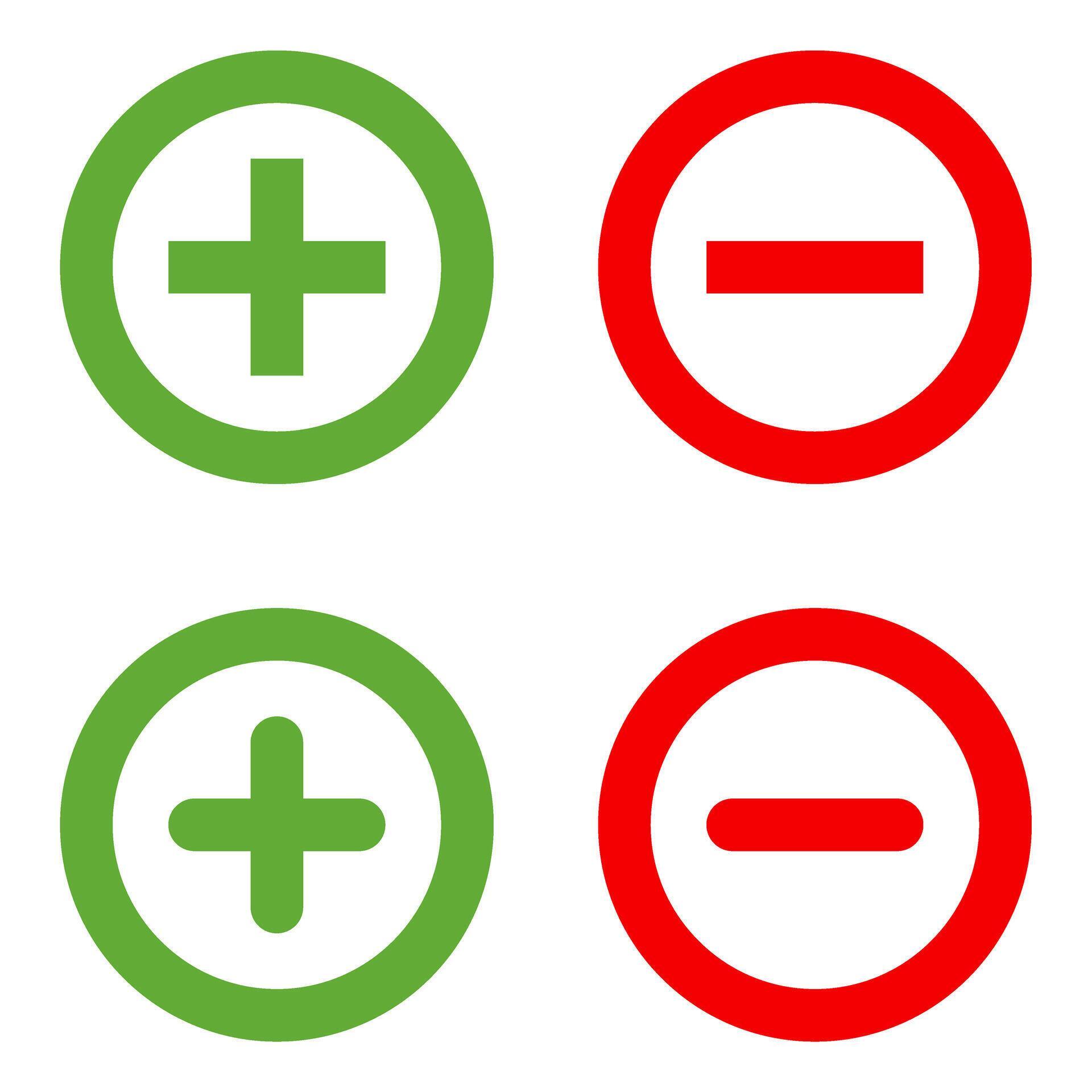 Isolated plus and minus icons on white symbolizing increase and ...
