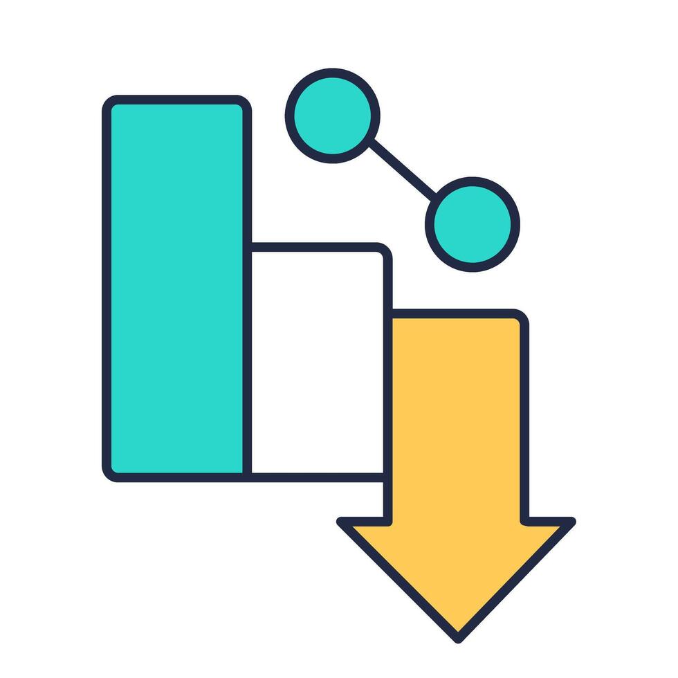Downward trend line color icon. Statistical chart, metric analysis. Performance decrease, data visualization. Isolated illustration. Flat colorful symbol design. Editable stroke vector