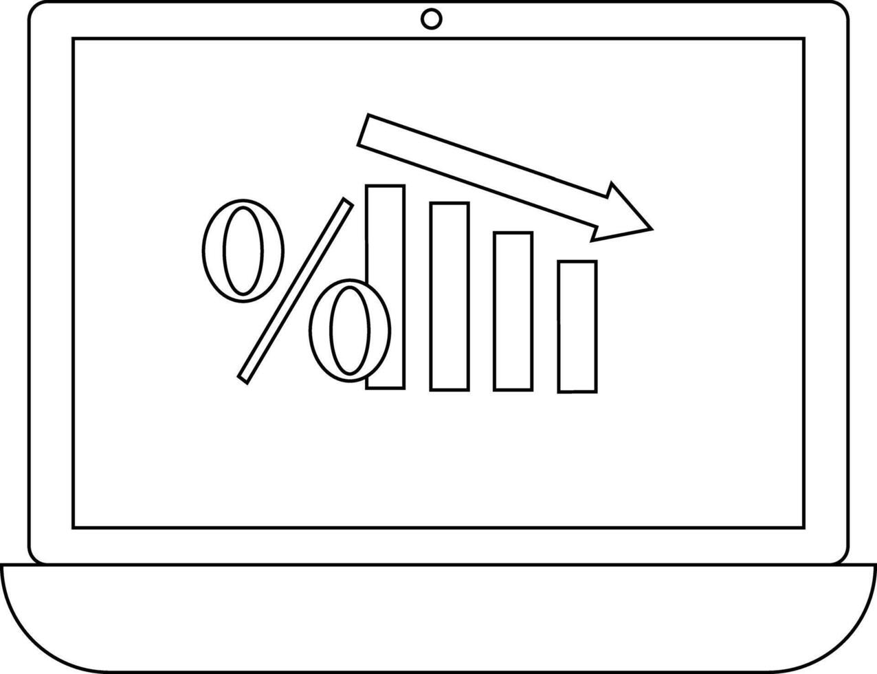 Laptop screen displaying a percentage decrease chart with a downward arrow. vector