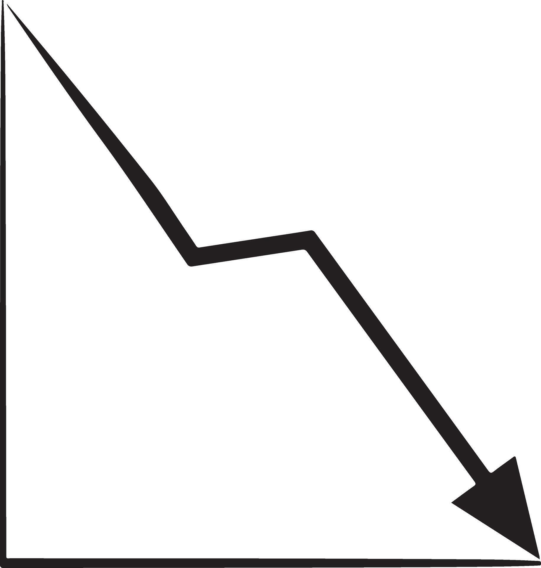 Downward trend graph with arrow pointing downwards indicating decline ...