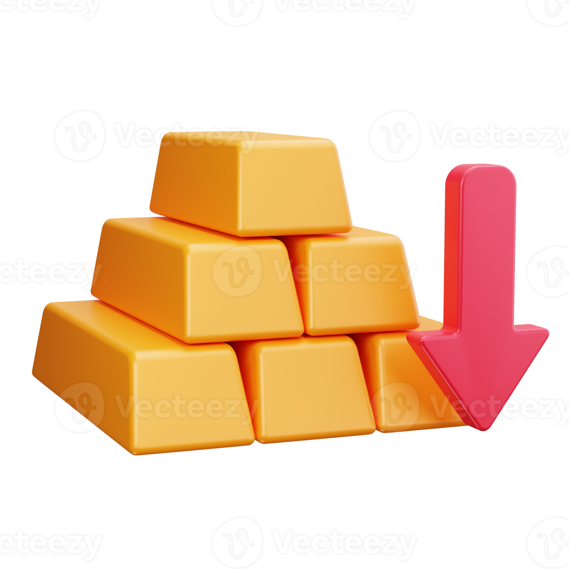 3D Gold Bars Decline Decrease Value Icon 75786181 PNG
