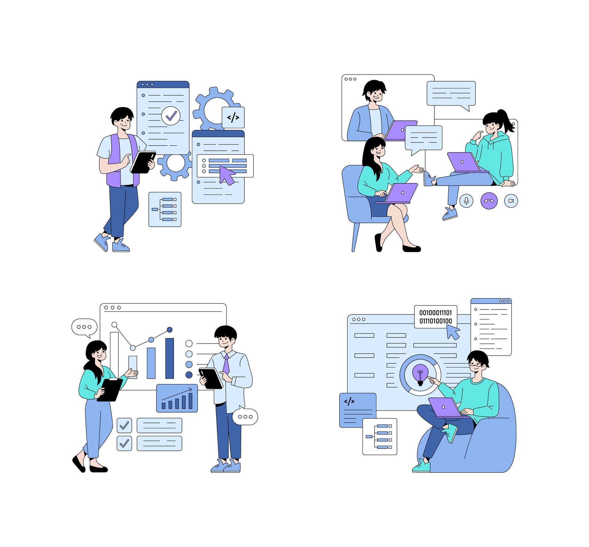 Collaborative Teamwork in Software Development 75868585 Vector Art at ...
