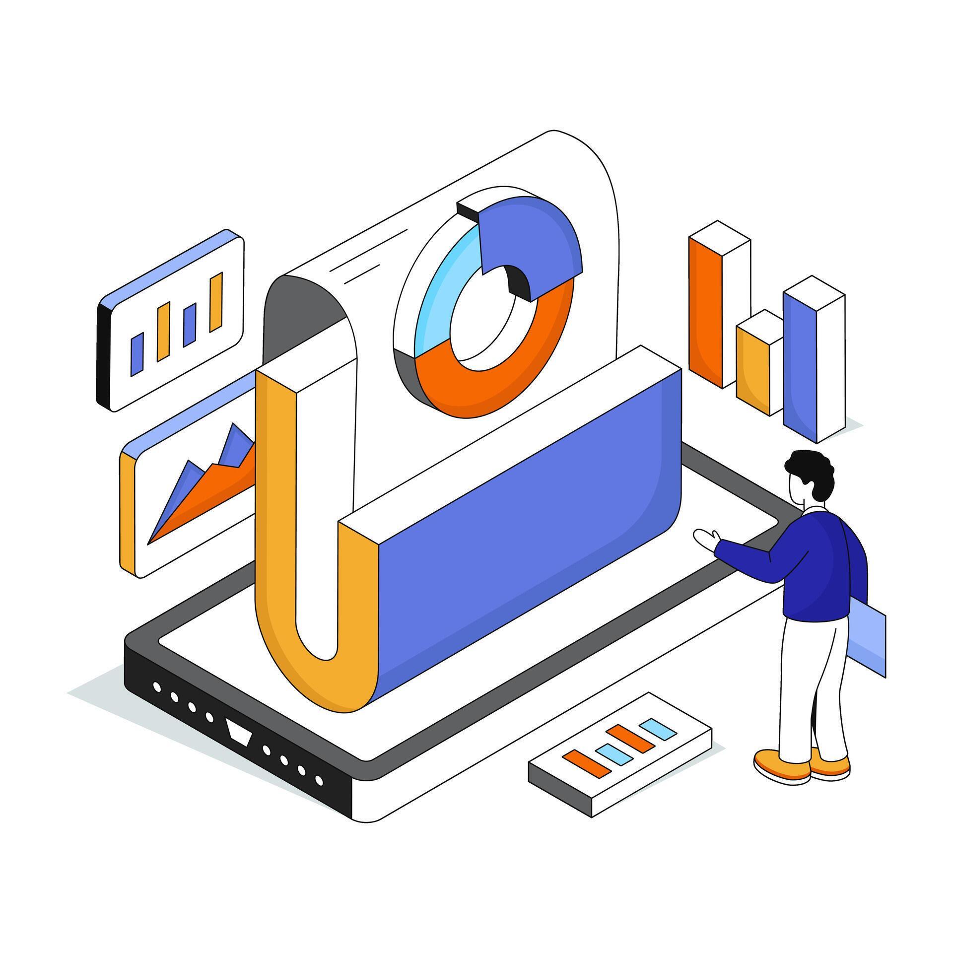 Data Analytics Visualization on a Mobile Device 76244467 Vector Art at ...